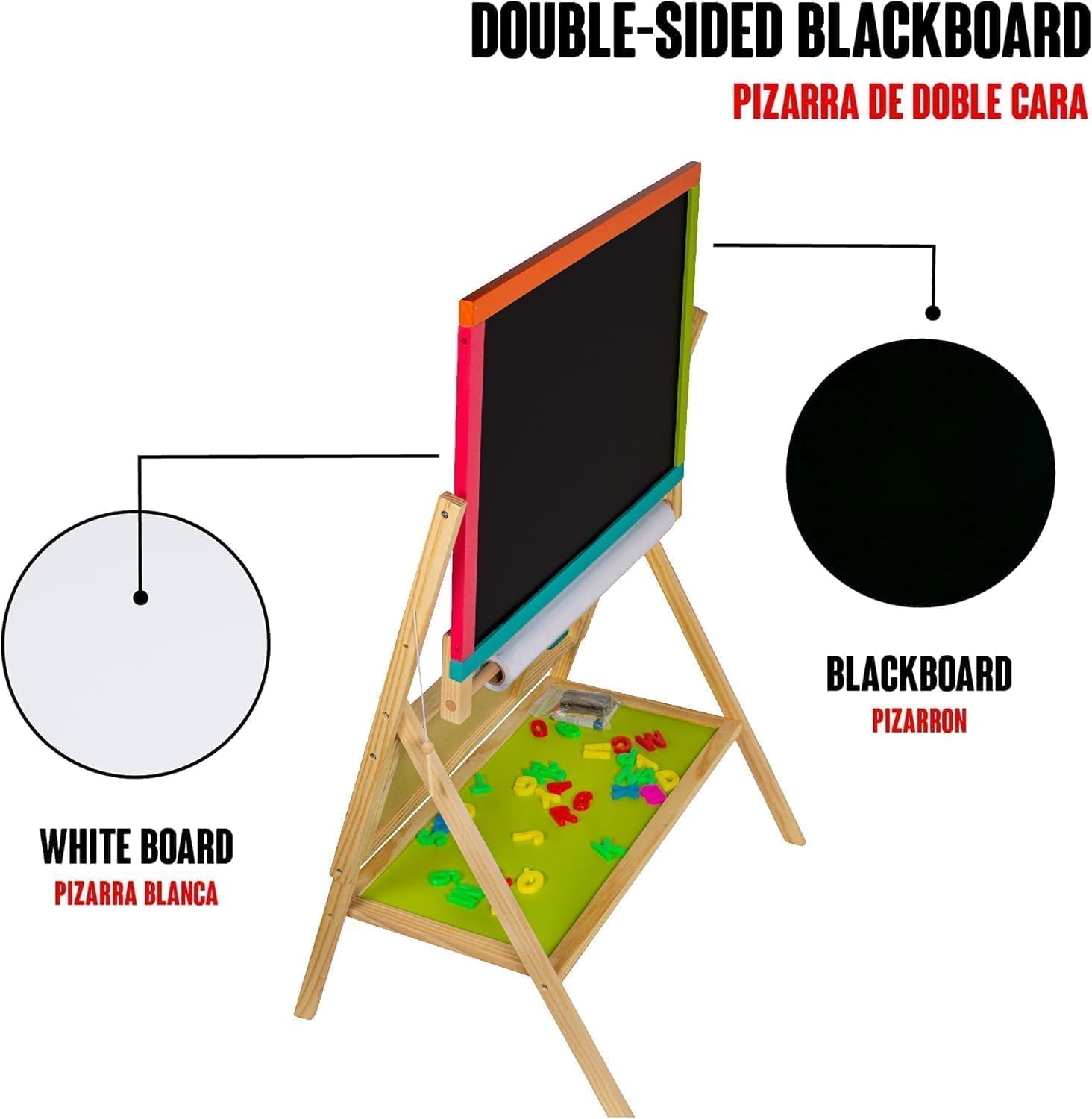 Kids Art Easel with Paper Roll, Magnetic Wooden Board Easel for Toddlers, Foldable Clock, Alphabet Painting Easel for 2-12 Years Children, 2 in 1 Double Side Drawing Outdoor Easel