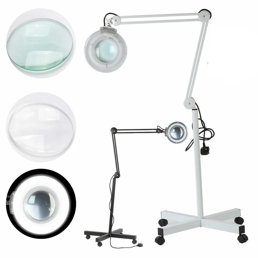 LED 5X Magnifying Magnifier Floor Lamp, Adjustable Magnifying 5 Inch Glass Lens with Desk Light and Stand for Close Work, Repair, Reading, Crafts