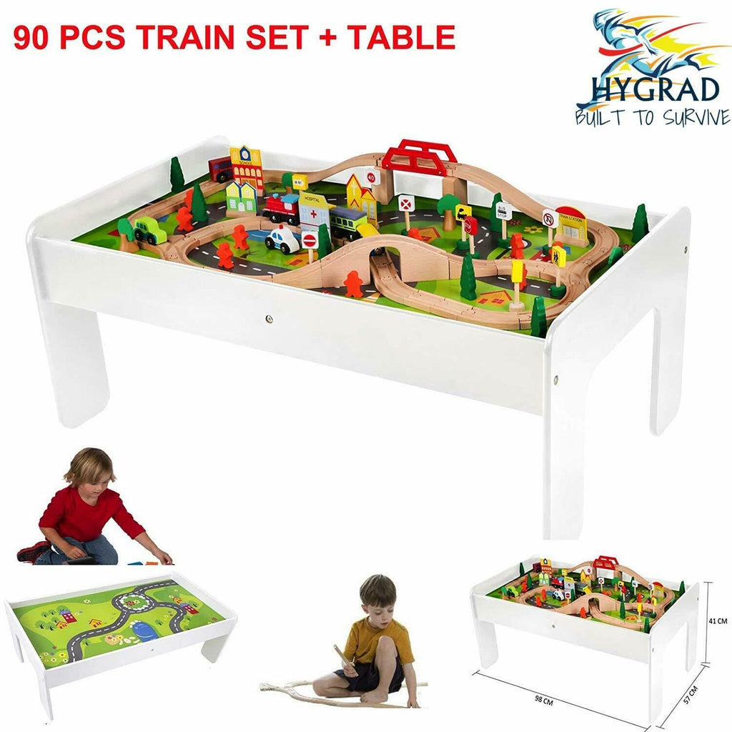 Wooden Train Set - 90 Pieces Wooden Train Tracks & Trains for Kids, Toddler Boys and Girls 3,4,5 Years Old and Up– Premium Wood Tracks, Train, Railway, City, Gift for Toddler Boys Girls Ages 3+