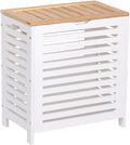 Large Wooden Laundry Clothes Storage Bins, Bamboo Hamper Laundry Sorter Basket Home Organizer With Lid For Bathroom, Bedroom - White