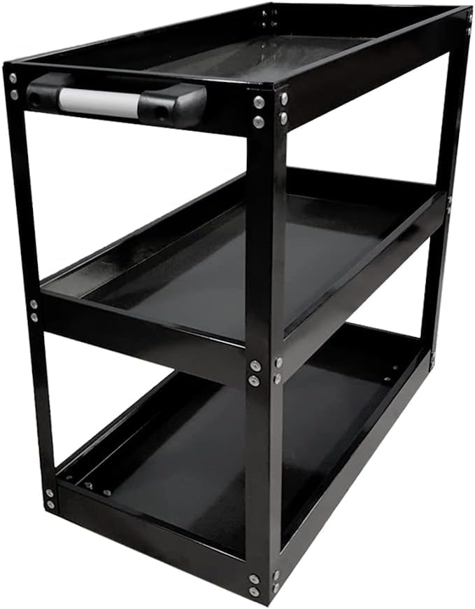 3 Tier Heavy Duty Metal Tool Cart with Wheels, Durable Tool Storage, Load Capacity Rolling Utility cart for Garage Storage, Office Spaces, & Kitchen Use