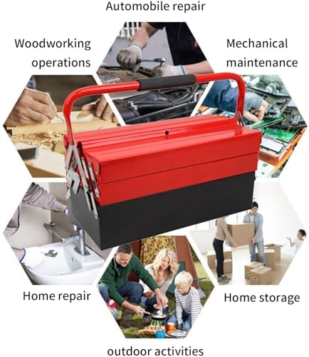 3 Tier Large Metal Tool Box Heavy Duty Cantilever Portable Box 20.86”L x 7.87”W x 7.87”H Multi-Function Tool Box For Garage Storage, Home, Workbench Tool Organizer, Red