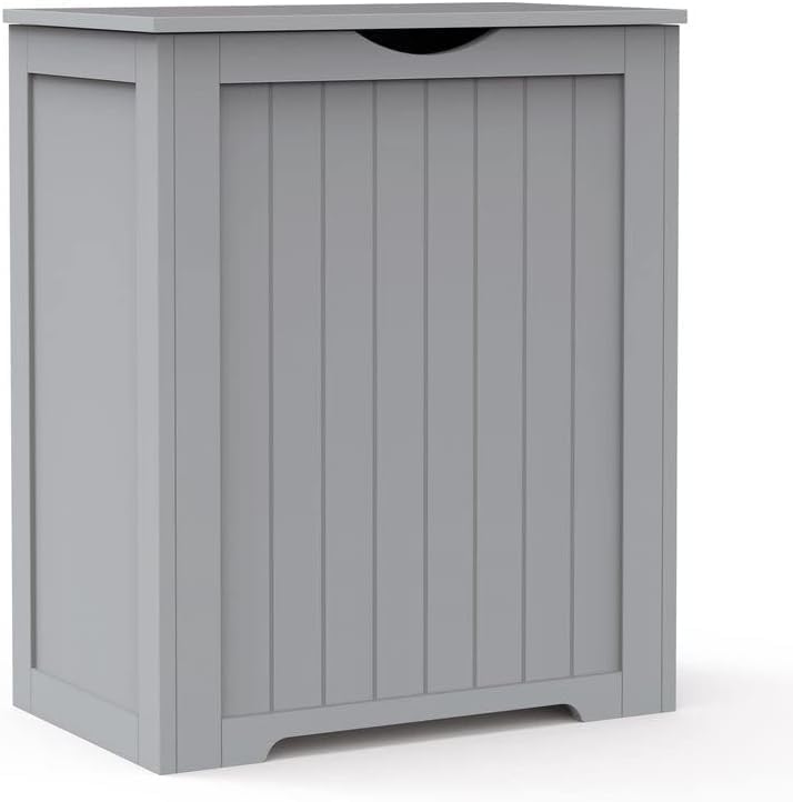 Large Wooden White Box Laundry Hamper With Lid, Free Standing Storage Bins Toys, Clothes Organizer Basket For Bedroom, Bathroom, And Laundry Room