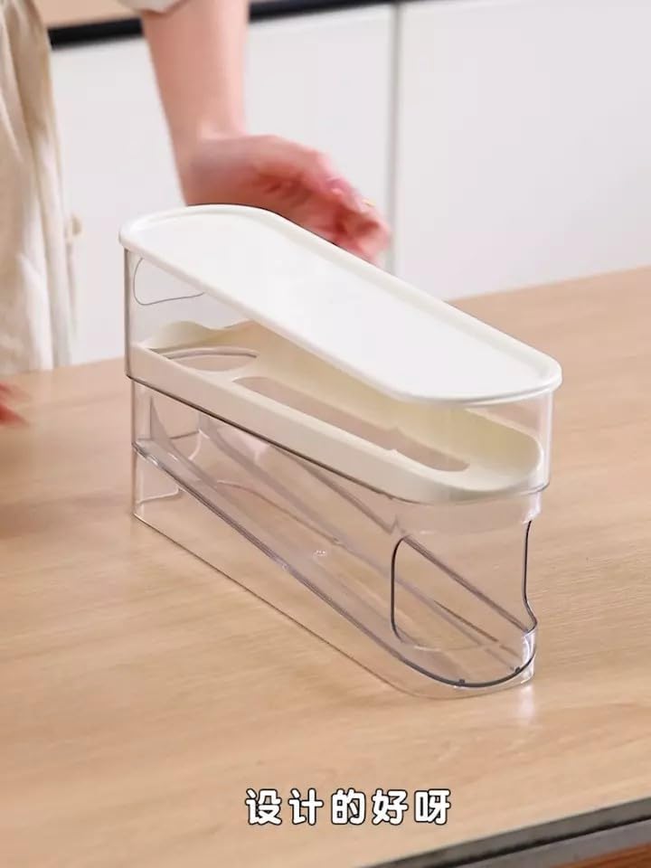 Automatic Rolling 2 Tier Eggs Holder 11.92”D X 3.34” W X 5.59” H Stackable Fridge Organisers, Clear Plastic Egg Dispenser With Lid Egg Storage For Refrigerator, & Kitchen Countertop