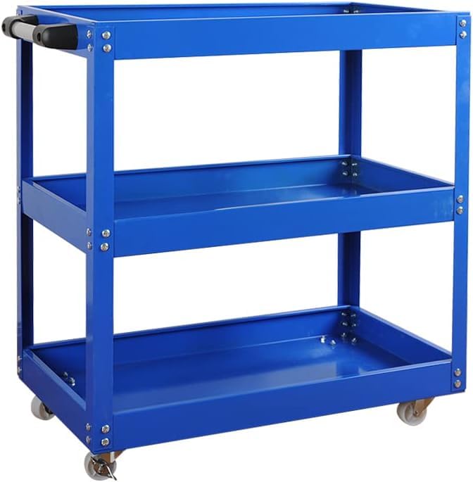 3 Tier Heavy Duty Metal Tool Cart with Wheels, Durable Tool Storage, Load Capacity Rolling Utility cart for Garage Storage, Office Spaces, & Kitchen Use