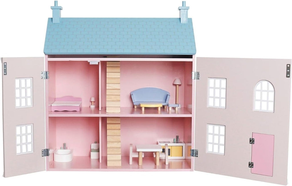 3-Story Wooden Dollhouse Pink - side view
