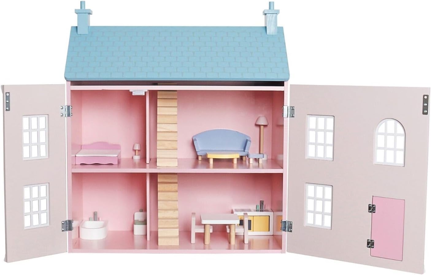 3-Story Wooden Dollhouse Pink - side view