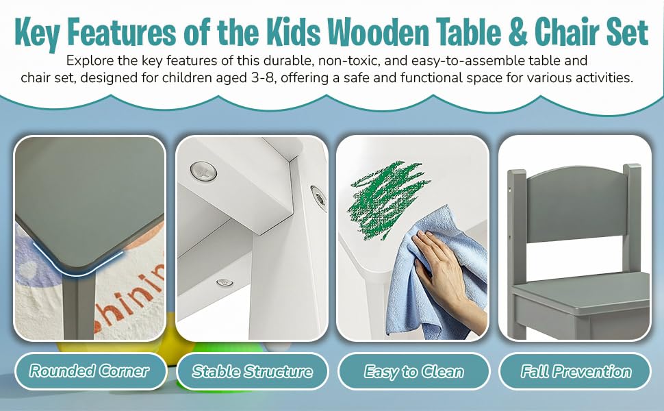 Kids Table and Chair Set Grey - side view