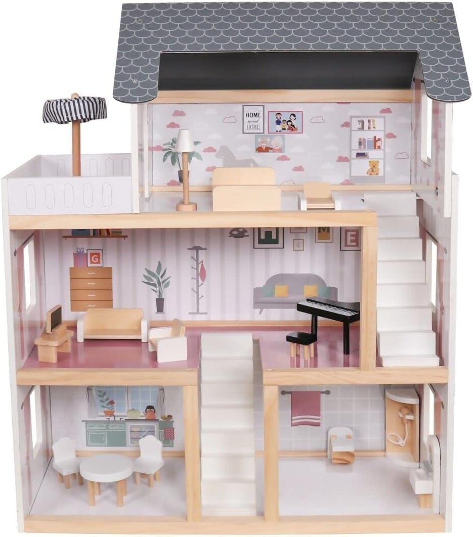 Wooden Dollhouse Design 1 - play set view