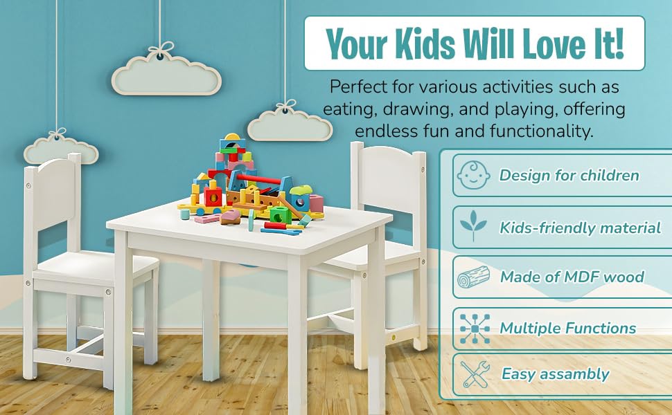 Kids Table and Chair Set White - room view