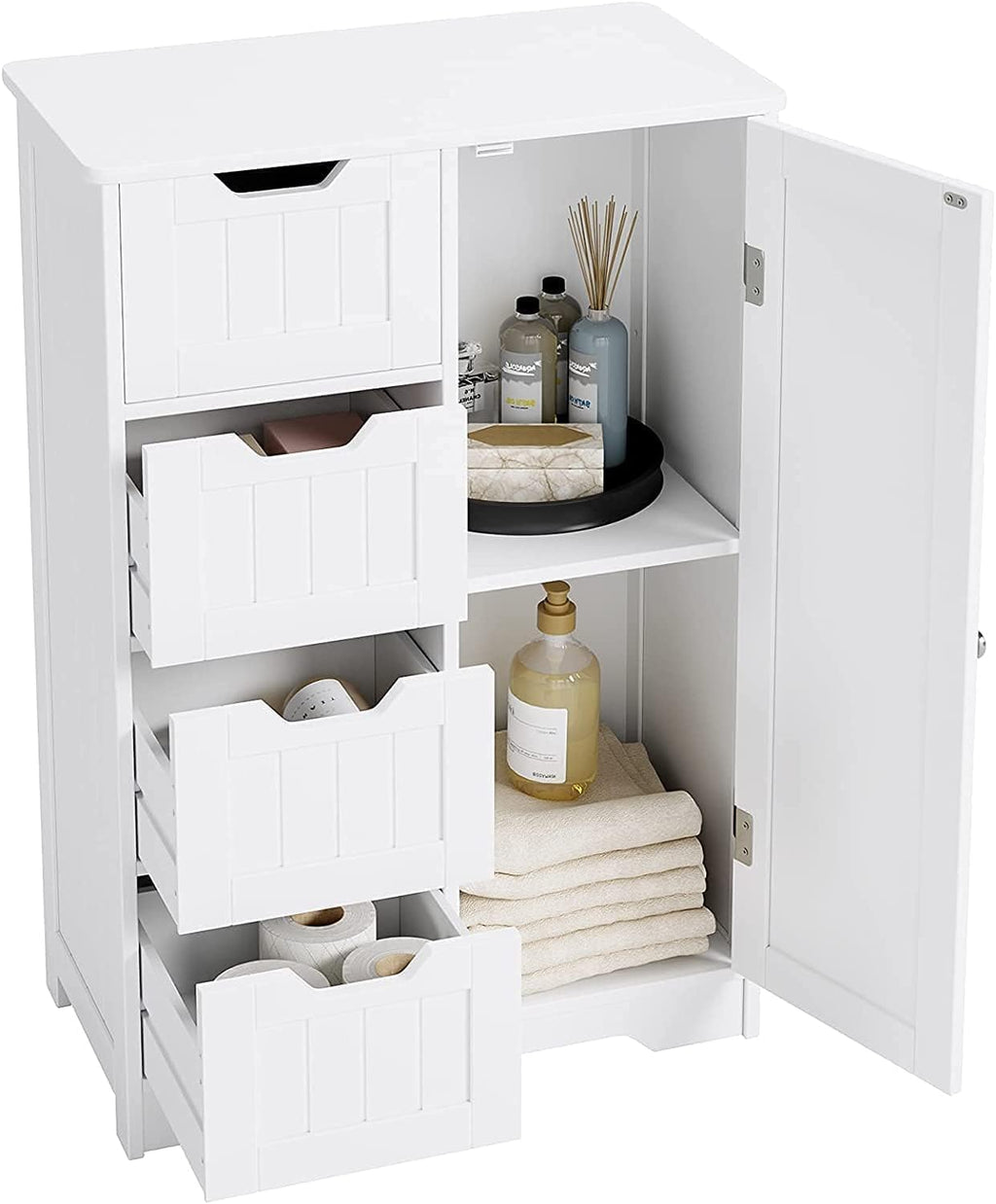 Freestanding cabinet in bathroom setting