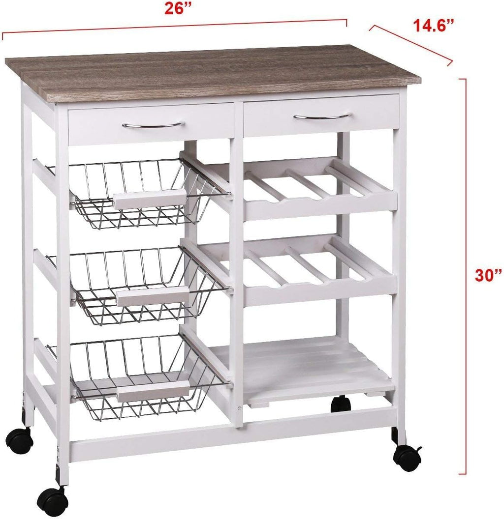HYGRAD BUILT TO SURVIVE Kitchen Island Dining Cart with Lockable Wheels and Drawers, Mobile Storage Basket Open Shelf Countertop, Serving Utility Trolley for Dining Room, Coffee Bar