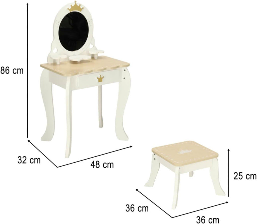HYGRAD BUILT TO SURVIVE Kids Vanity Set with Mirror and Stool, Kids Makeup Vanity Desk with Storage Space, Bow Pattern for Little Girls, Toddler Princess Makeup Dressing Table with Chair Set
