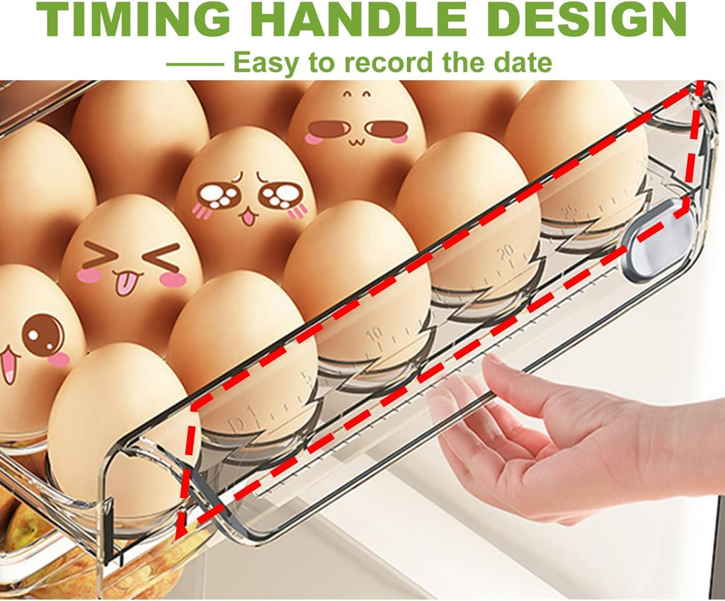 60 Eggs Double Layer Drawer Organizer For Fridge, Large Capacity Stackable Egg Holder PET And PP Material Multi-Function Storage For Countertop