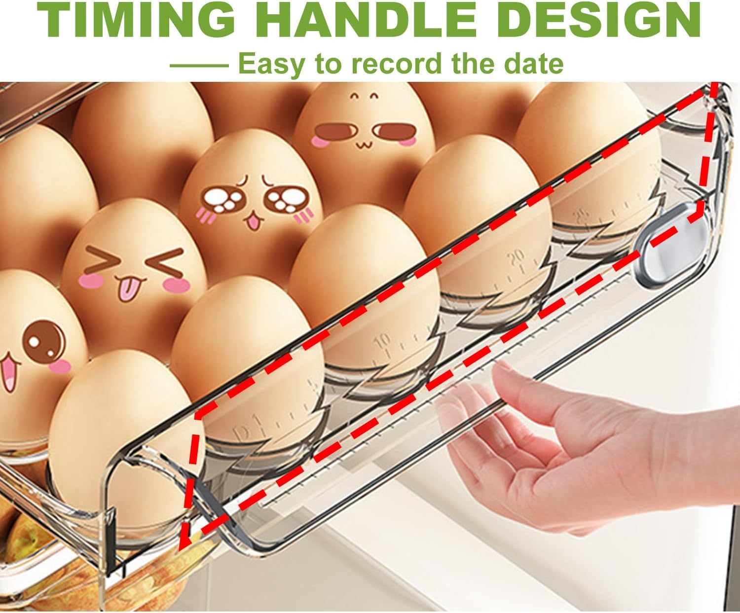 60 Eggs Double Layer Drawer Organizer For Fridge, Large Capacity Stackable Egg Holder PET And PP Material Multi-Function Storage For Countertop