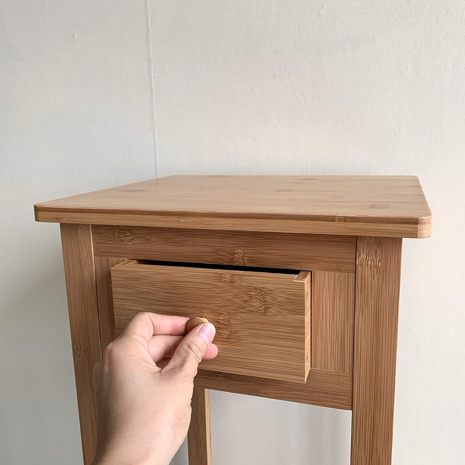HYGRAD BUILT TO SURVIVE Bamboo Tall Nightstand Table with Drawer and Lower Shelf – Slim Storage Shelf Bedside Table for Telephone, Hallway, Living Room, Bedroom Or Narrow Spaces