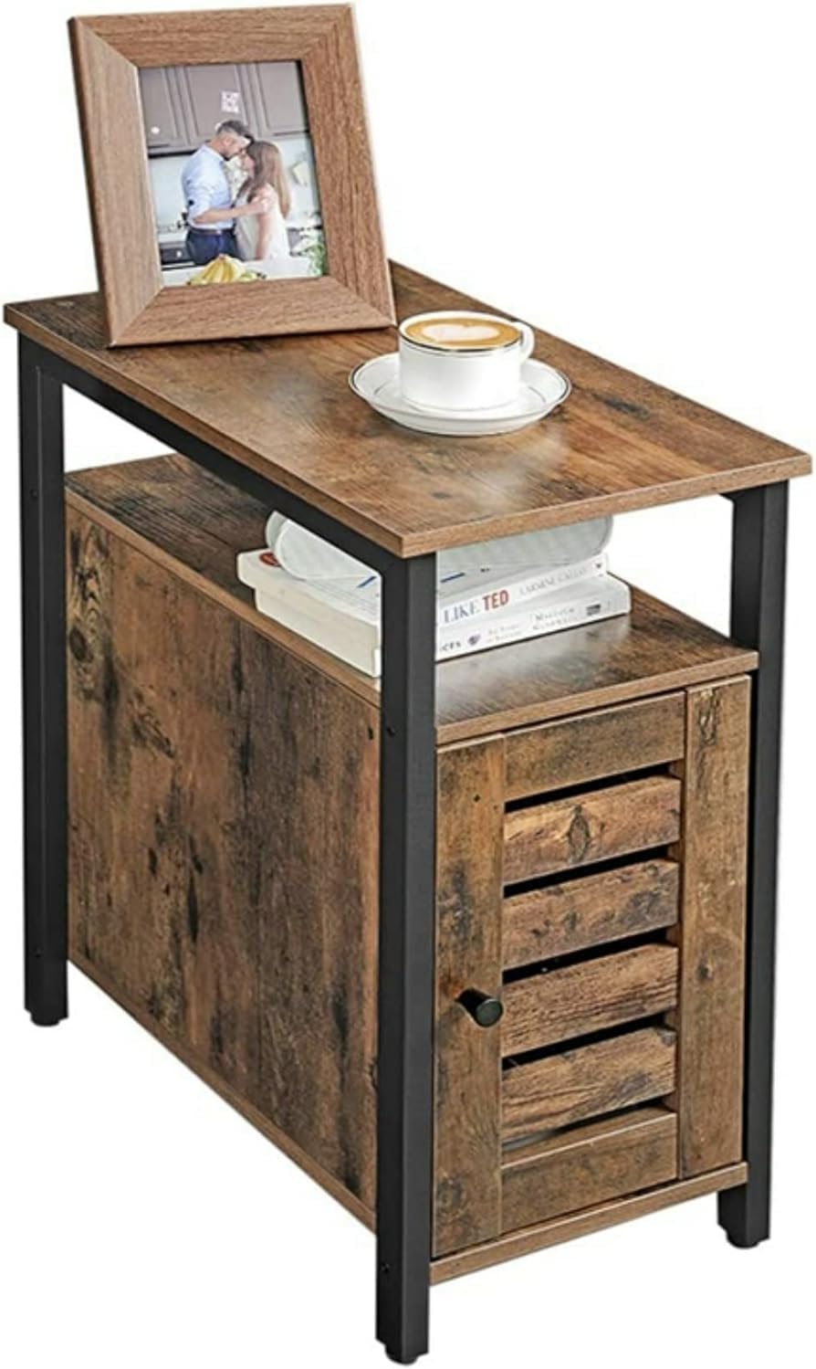 HYGRAD BUILT TO SURVIVE Industrial Style Wooden/Steel Rustic Bedside Nightstand Shelf Cabinet with Door Dresser Side End Table Storage Organizer for Home Bedroom, Living Room, Hallway