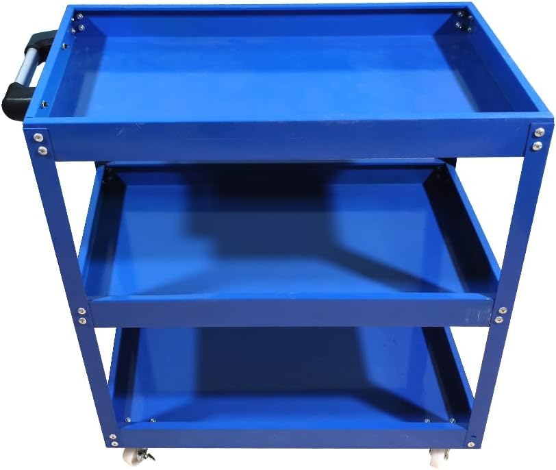 3 Tier Heavy Duty Metal Tool Cart with Wheels, Durable Tool Storage, Load Capacity Rolling Utility cart for Garage Storage, Office Spaces, & Kitchen Use