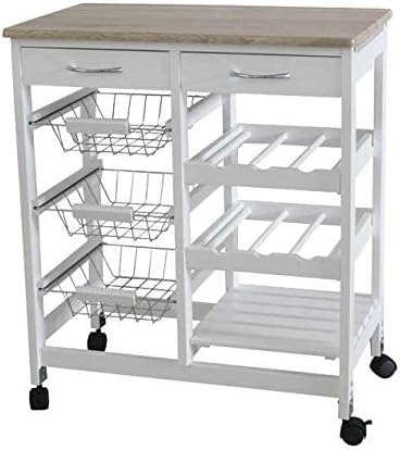 HYGRAD BUILT TO SURVIVE Kitchen Island Dining Cart with Lockable Wheels and Drawers, Mobile Storage Basket Open Shelf Countertop, Serving Utility Trolley for Dining Room, Coffee Bar