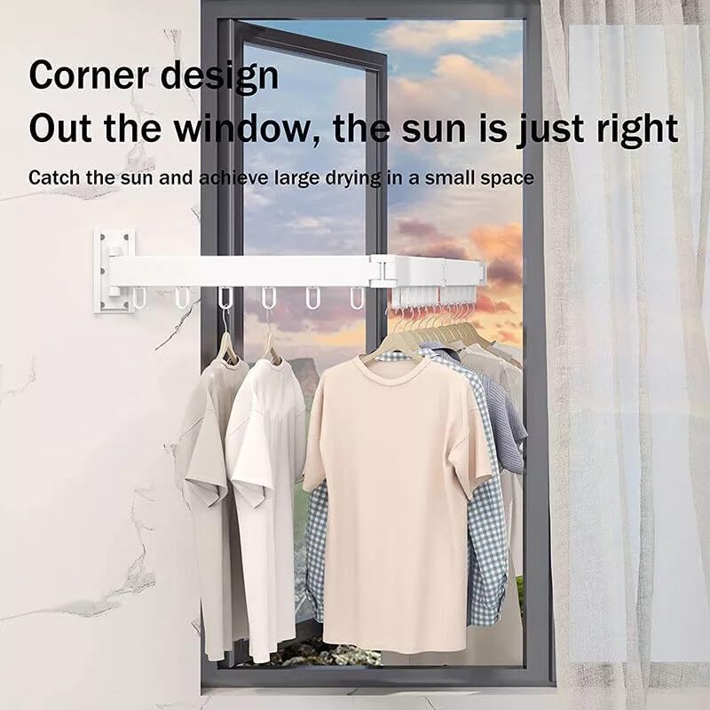 HYGRAD BUILT TO SURVIVE Space Saving Wall Mounted Clothes Drying Rack, Foldable Laundry Drying Organizer Rack Collapsible, Retractable Outdoor Indoor Hanging Clothes with 18 Hooks - Metal