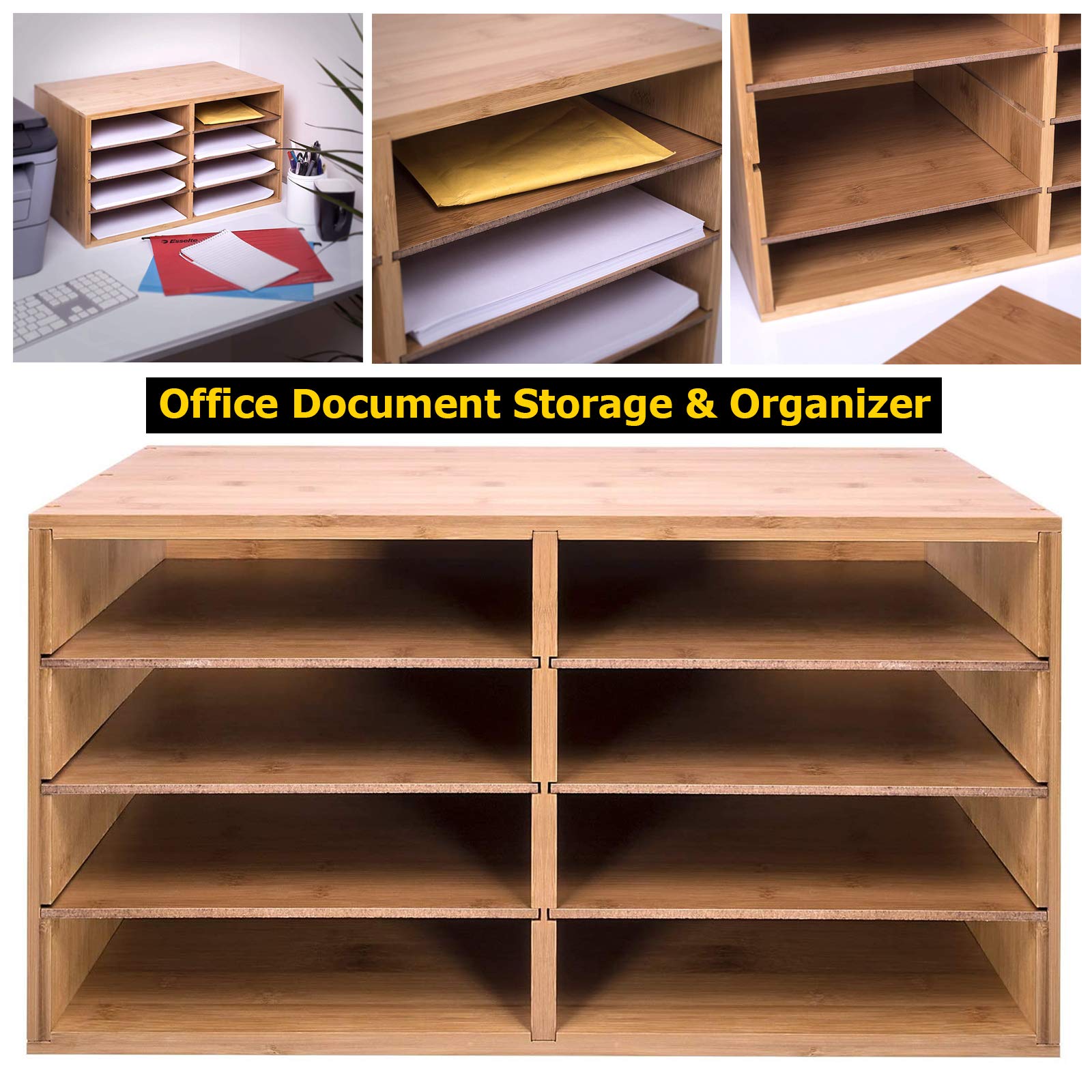 Bamboo A4 File Organizer with 8 Slots – Desktop Document & Letter Sorter for Paper, Mail & Magazines