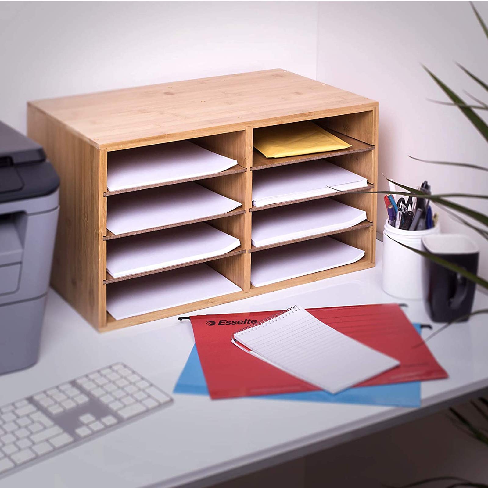 Bamboo A4 File Organizer with 8 Slots – Desktop Document & Letter Sorter for Paper, Mail & Magazines