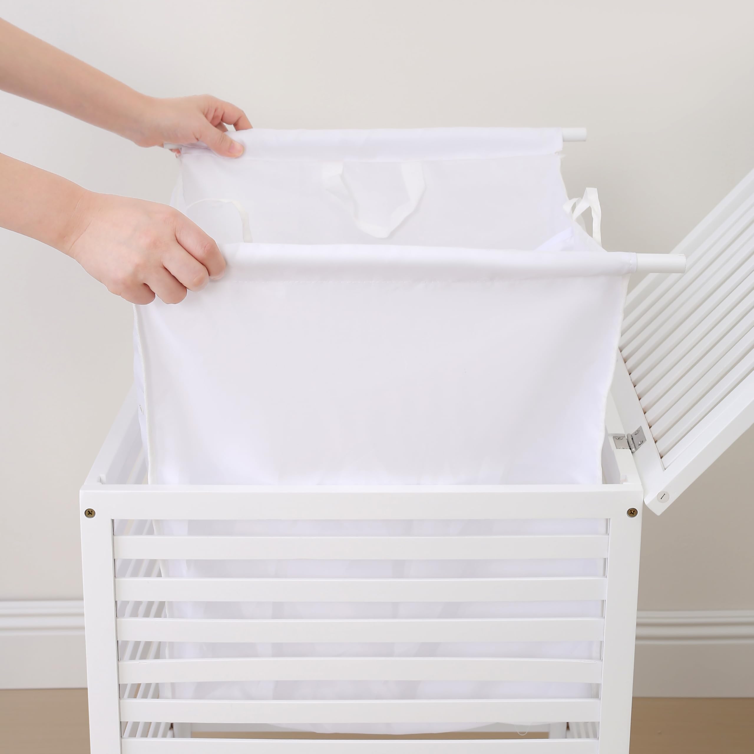Extra Large 120L Bamboo Double Laundry Hamper with Lid – 2-Section Clothes Sorter with Removable Liner Bags