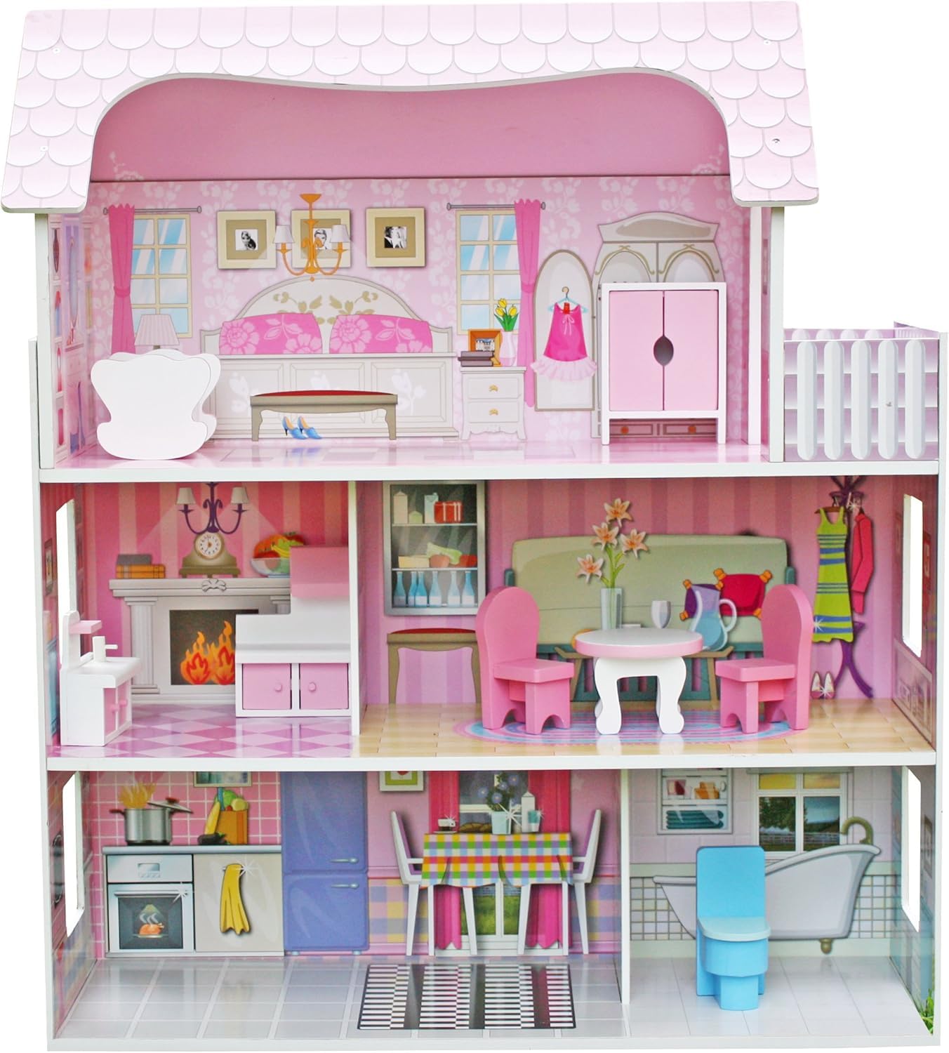 Wooden Dollhouse - furnished rooms