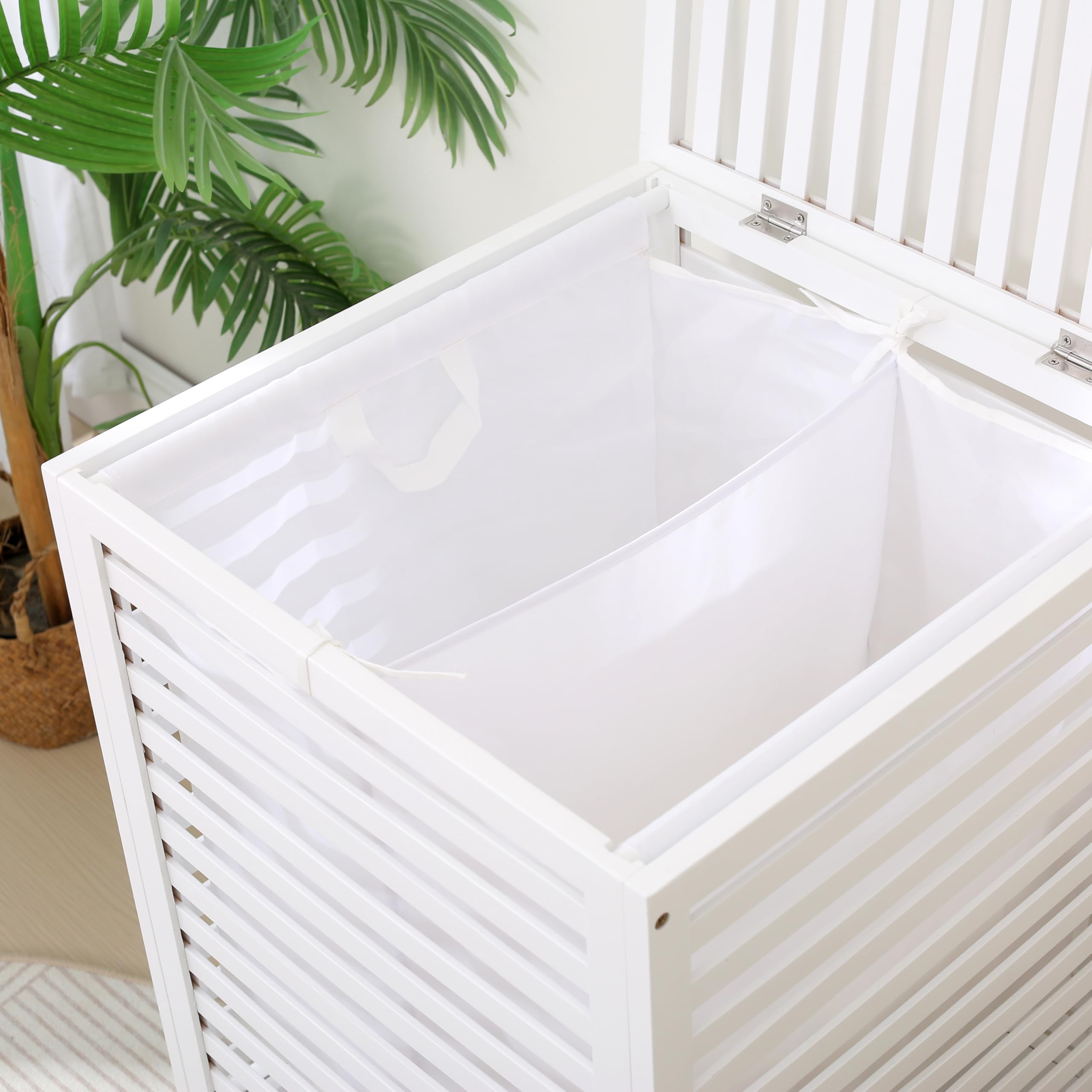 Extra Large 120L Bamboo Double Laundry Hamper with Lid – 2-Section Clothes Sorter with Removable Liner Bags