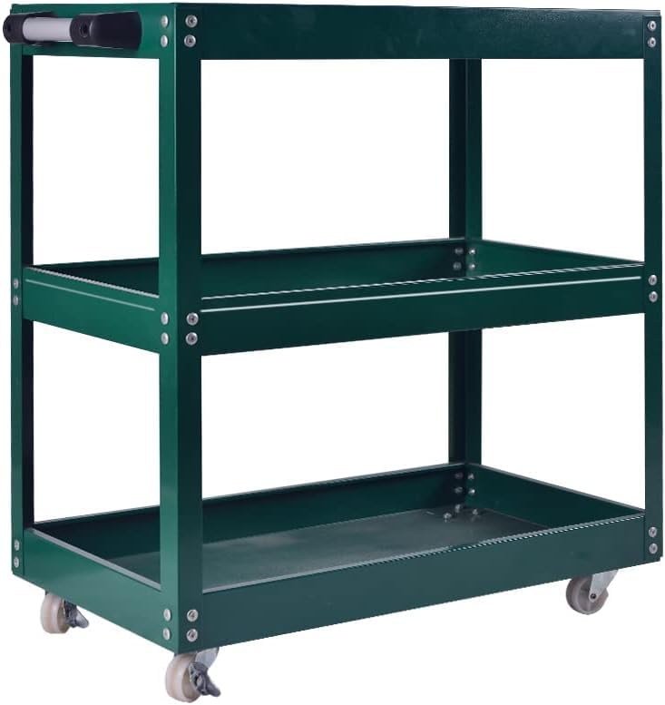 3 Tier Heavy Duty Metal Tool Cart with Wheels, Durable Tool Storage, Load Capacity Rolling Utility cart for Garage Storage, Office Spaces, & Kitchen Use