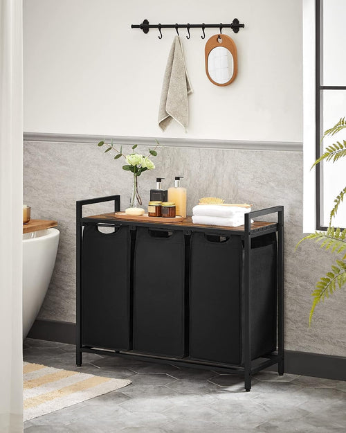 3-Bag Laundry Hamper Sorter with removable bags and shelf