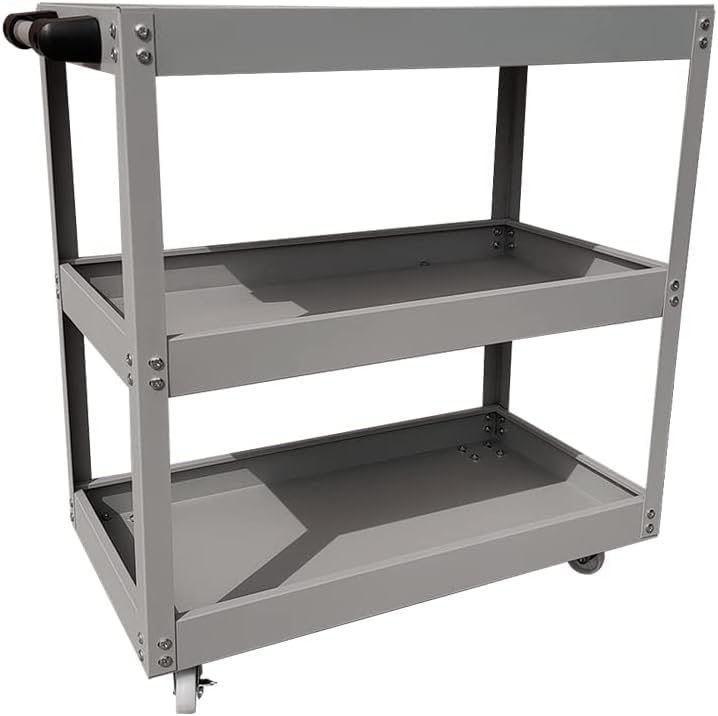 3 Tier Heavy Duty Metal Tool Cart with Wheels, Durable Tool Storage, Load Capacity Rolling Utility cart for Garage Storage, Office Spaces, & Kitchen Use
