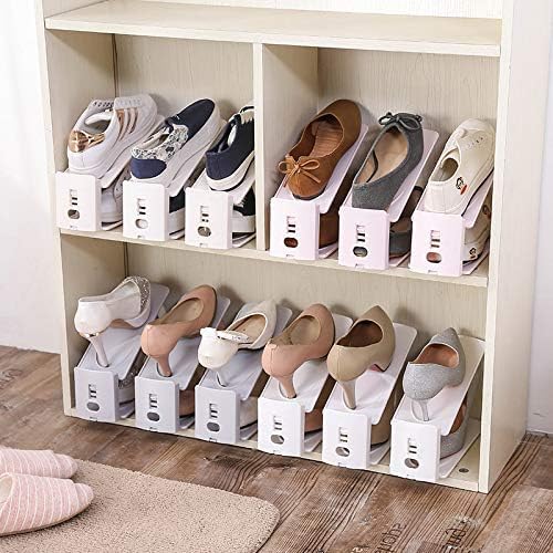 HYGRAD BUILT TO SURVIVE Pack Of 12 Pcs Shoe Slots Organiser Storage, Double Layer Adjustable 3-Level Height - Non-Slip Shoe Holder- Space Saver For Shoe Stacker Closet Rack For Women And Men