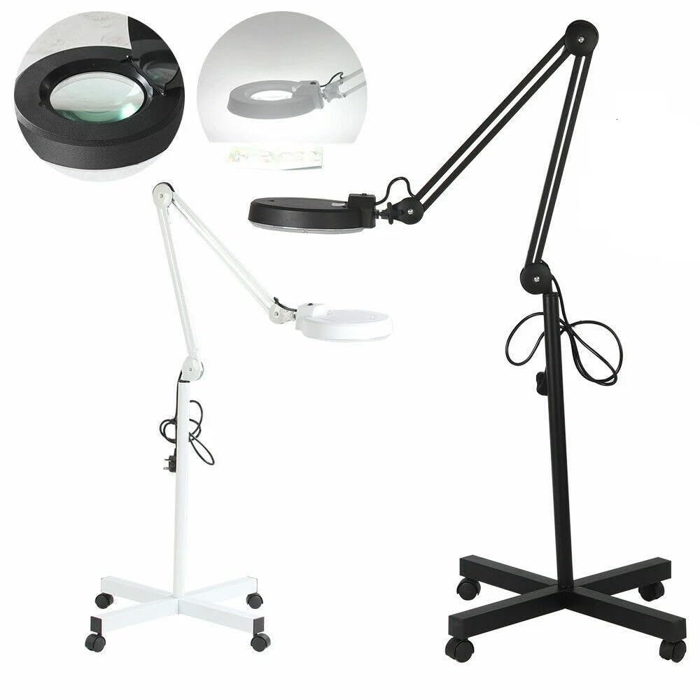 LED 5X Magnifying Magnifier Floor Lamp, Adjustable Magnifying 5 Inch Glass Lens with Desk Light and Stand for Close Work, Repair, Reading, Crafts