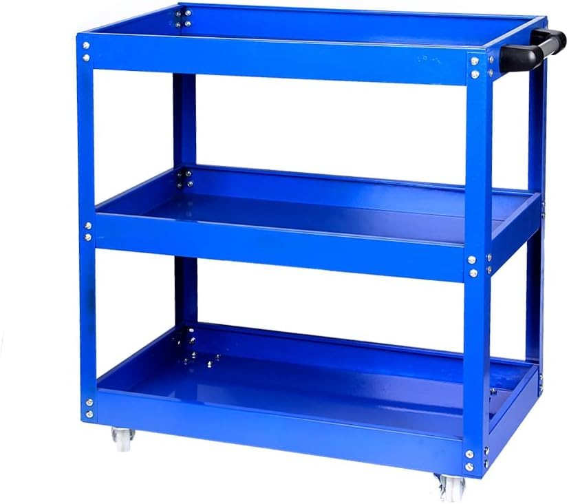 3 Tier Heavy Duty Metal Tool Cart with Wheels, Durable Tool Storage, Load Capacity Rolling Utility cart for Garage Storage, Office Spaces, & Kitchen Use