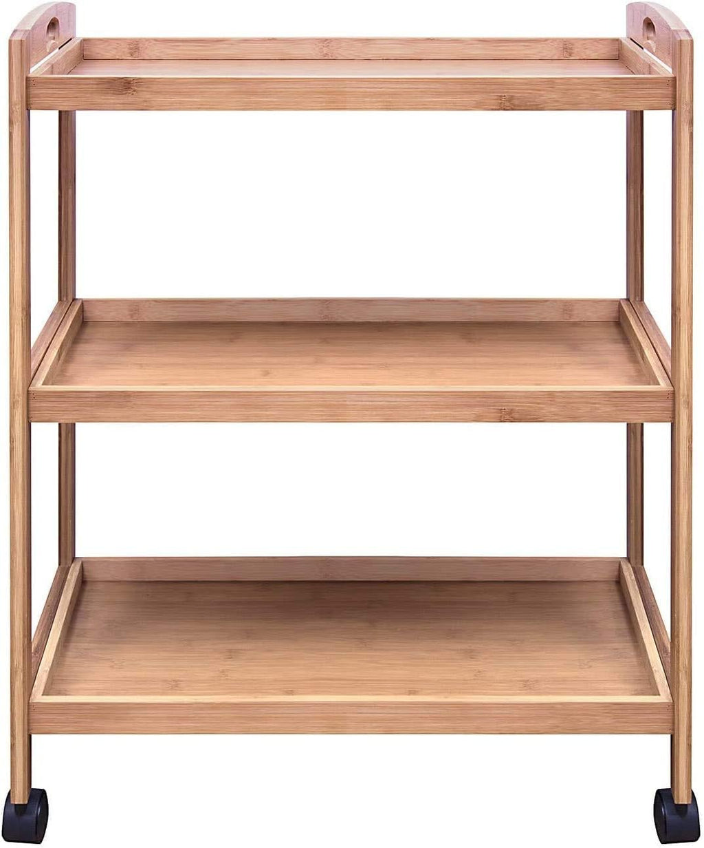 HYGRAD BUILT TO SURVIVE 3 Tier Bamboo Kitchen Storage Rolling Shelf with Wheels, Serving Kitchen Island Bar, Organizer Cart for Home, Dining Room, Laundry Room with Lockable Castors