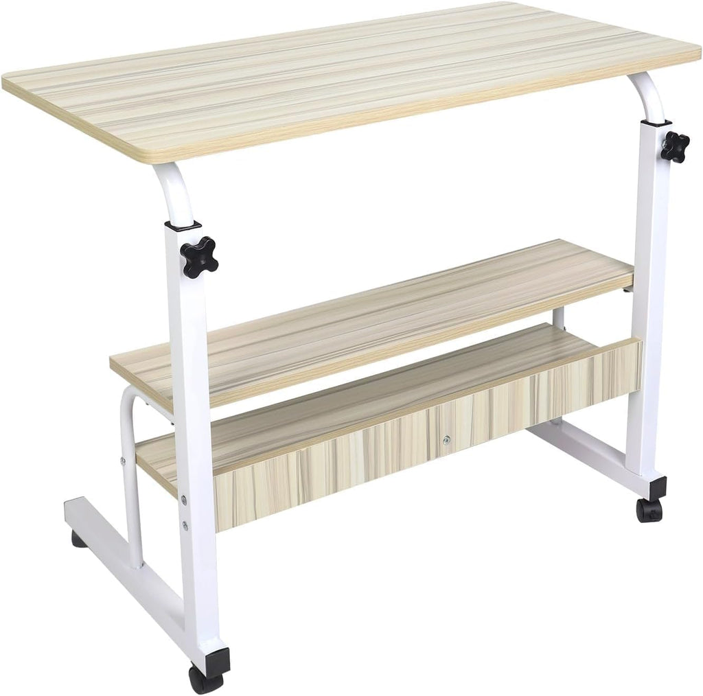 HYGRAD BUILT TO SURVIVE Portable Standing Computer Desk Height Adjustable Laptop Workstation with Wheels - Mobile Rolling Desk with 4 Lockable Castors for Home, Office - ‎Dark Brown