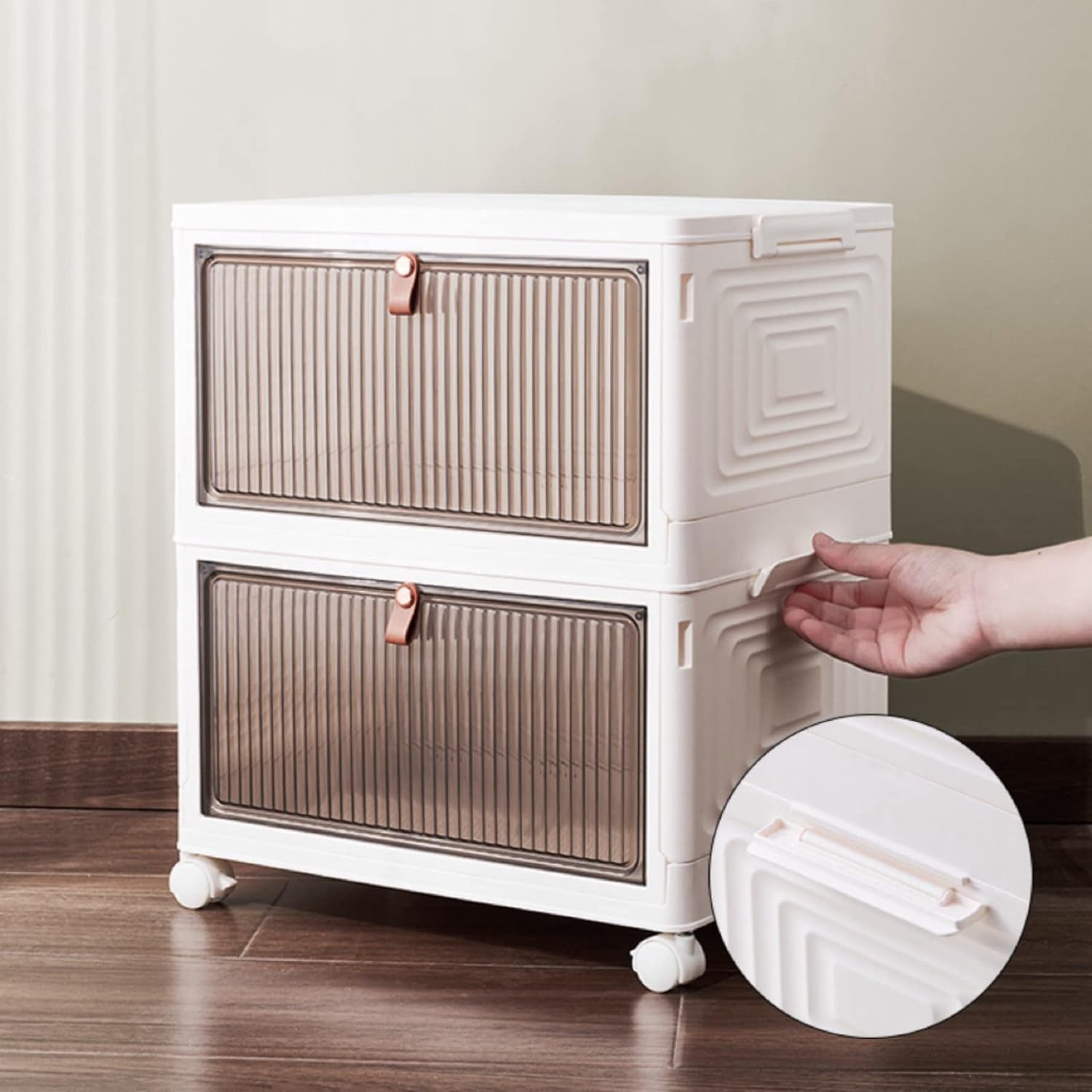 HYGRAD BUILT TO SURVIVE Foldable White Plastic Shoe Rack 2/3/4/5/6 Tier Stackable Storage Cabinet Box - Rolling Closet Storage Organizer Containers With Lids & Lockable Wheels For Home