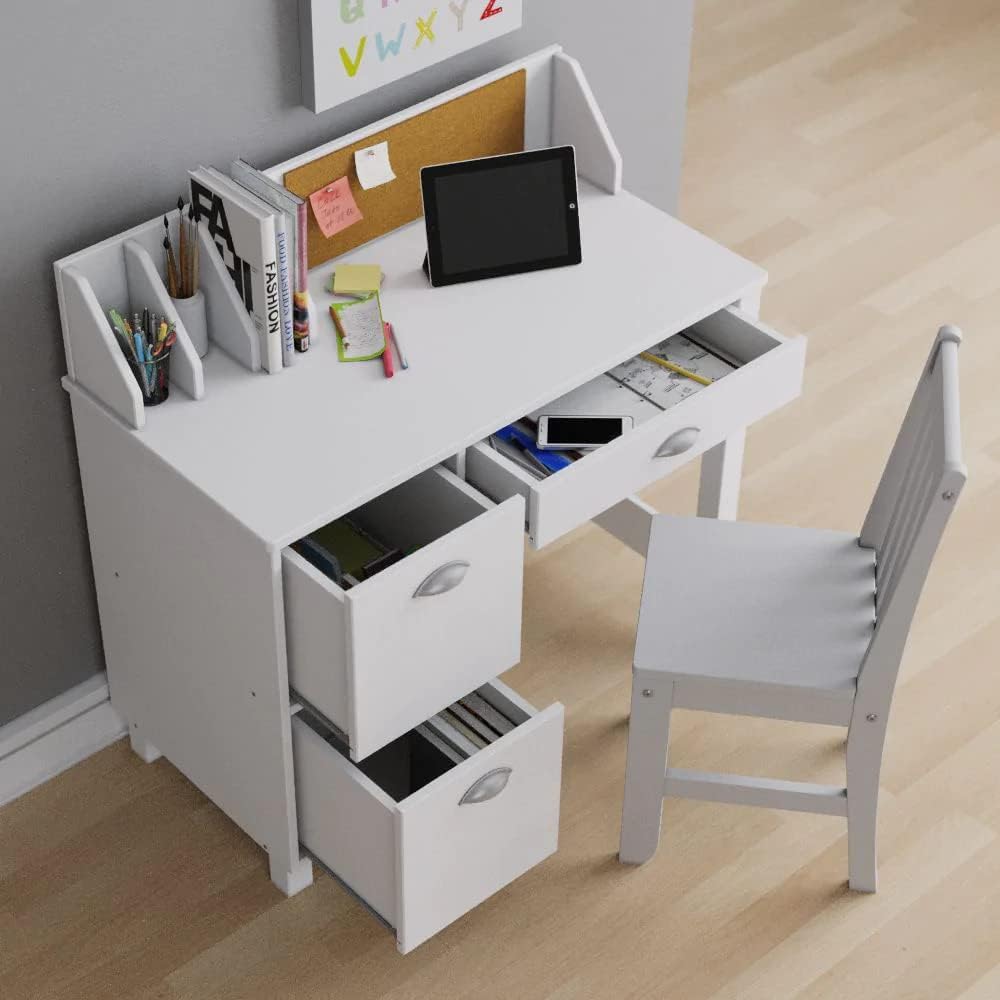 HYGRAD BUILT TO SURVIVE Wooden Study Desk Chair Set for Kids, Writing Desk with Storage Cabinet – Computer and Gaming Workstation Table with Drawers for Bedroom, Study Room, Homeschool