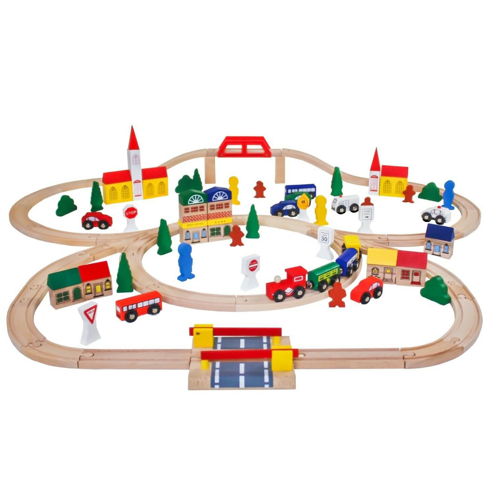 100 PCS Wooden Train Set -Premium Wood Train Tracks & Trains Toys for Toddlers 3,4,5 Years Old, Expandable Train Toys Railway Kits for Girls Boys, Fit All Major Bands Train Tracks Set