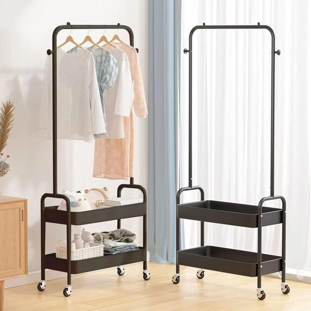 HYGRAD BUILT TO SURVIVE Heavy Duty Metal Clothes Rack On Wheels, Portable Rack For Hanging Clothes With Shoe Storage, Freestanding Closet Organizer Shelves For Garment Hanging Hat, Coats
