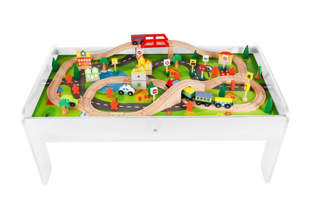 Wooden Train Set - 90 Pieces Wooden Train Tracks & Trains for Kids, Toddler Boys and Girls 3,4,5 Years Old and Up– Premium Wood Tracks, Train, Railway, City, Gift for Toddler Boys Girls Ages 3+