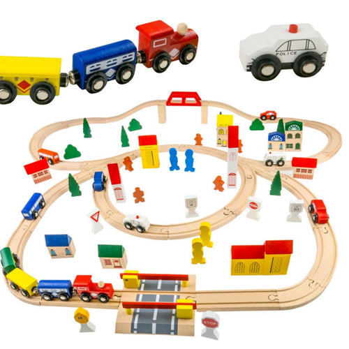 100 PCS Wooden Train Set -Premium Wood Train Tracks & Trains Toys for Toddlers 3,4,5 Years Old, Expandable Train Toys Railway Kits for Girls Boys, Fit All Major Bands Train Tracks Set