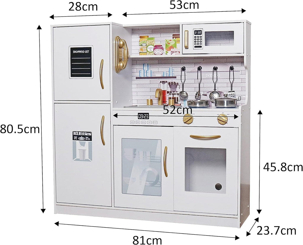Kids Kitchen Playset, Wooden Pretend Play Kitchen with Chalkboard, Microwave, Dishwasher, Sink, Cookware Accessories, Play Kitchen for Kids Ages 3+