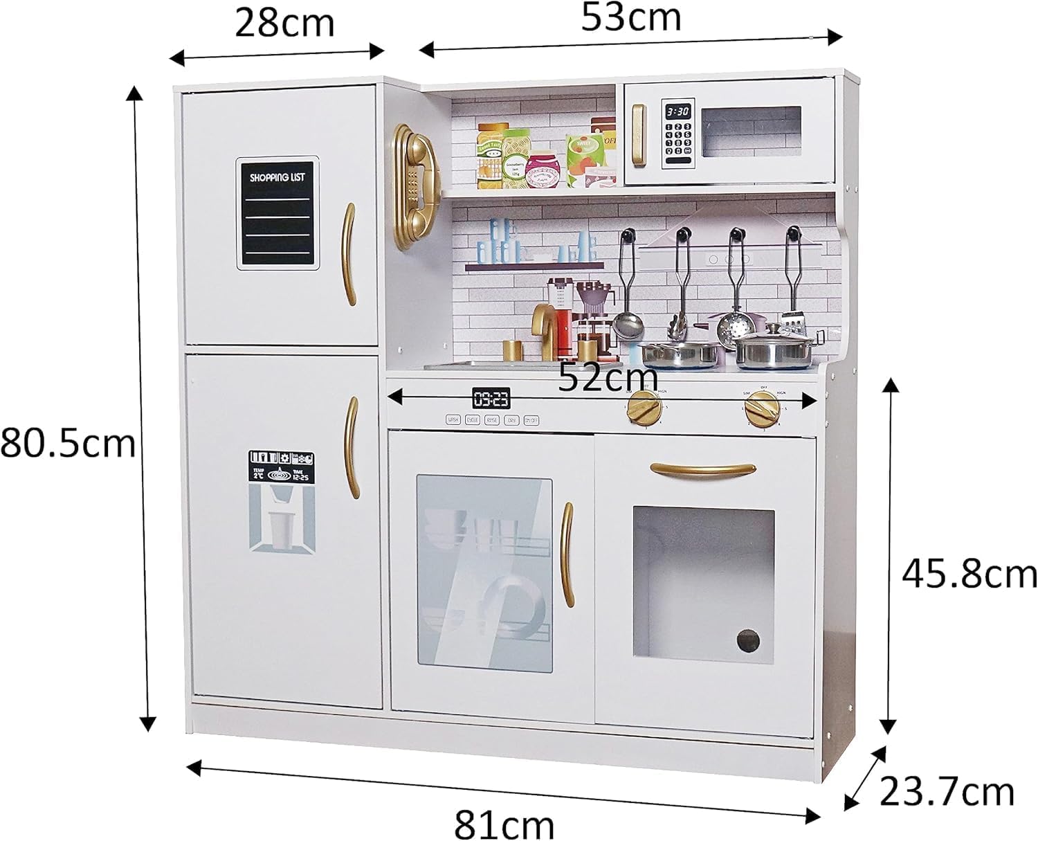 Kids Kitchen Playset, Wooden Pretend Play Kitchen with Chalkboard, Microwave, Dishwasher, Sink, Cookware Accessories, Play Kitchen for Kids Ages 3+