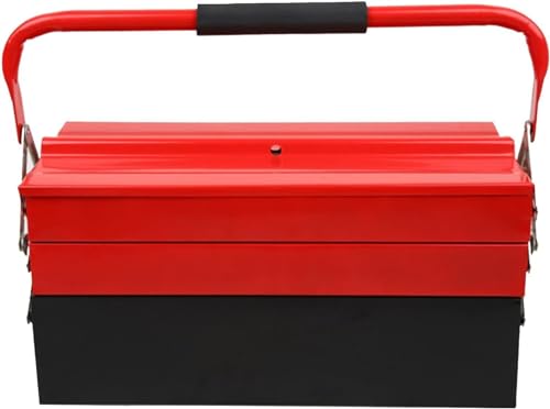 3 Tier Large Metal Tool Box Heavy Duty Cantilever Portable Box 20.86”L x 7.87”W x 7.87”H Multi-Function Tool Box For Garage Storage, Home, Workbench Tool Organizer, Red