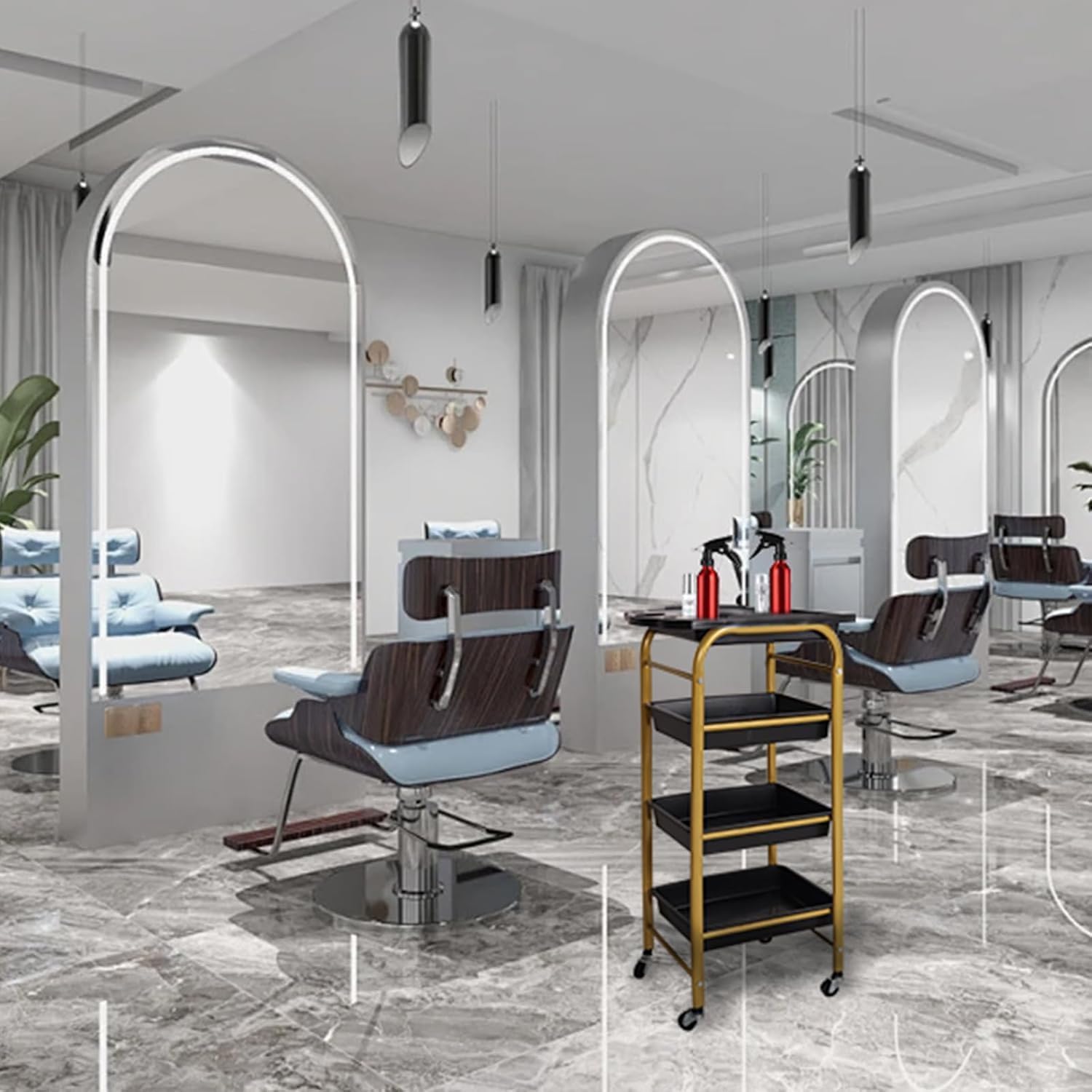 4 Tier Rolling Barber Utility Salon Cart with Wheels 17.32”L X 12.09”W X 32.28”H Stylist Station with Hair Dryer Holders, Hair Tool Organizer Salon Storage Trolley - Gold