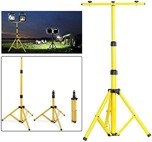 Flood light Tripod Stand, Twin Head -Could Mount 1 To 2 Lights, Adjustable Telescopic LED Work Light For Garage, Camping, Indoor And Outdoor - Yellow