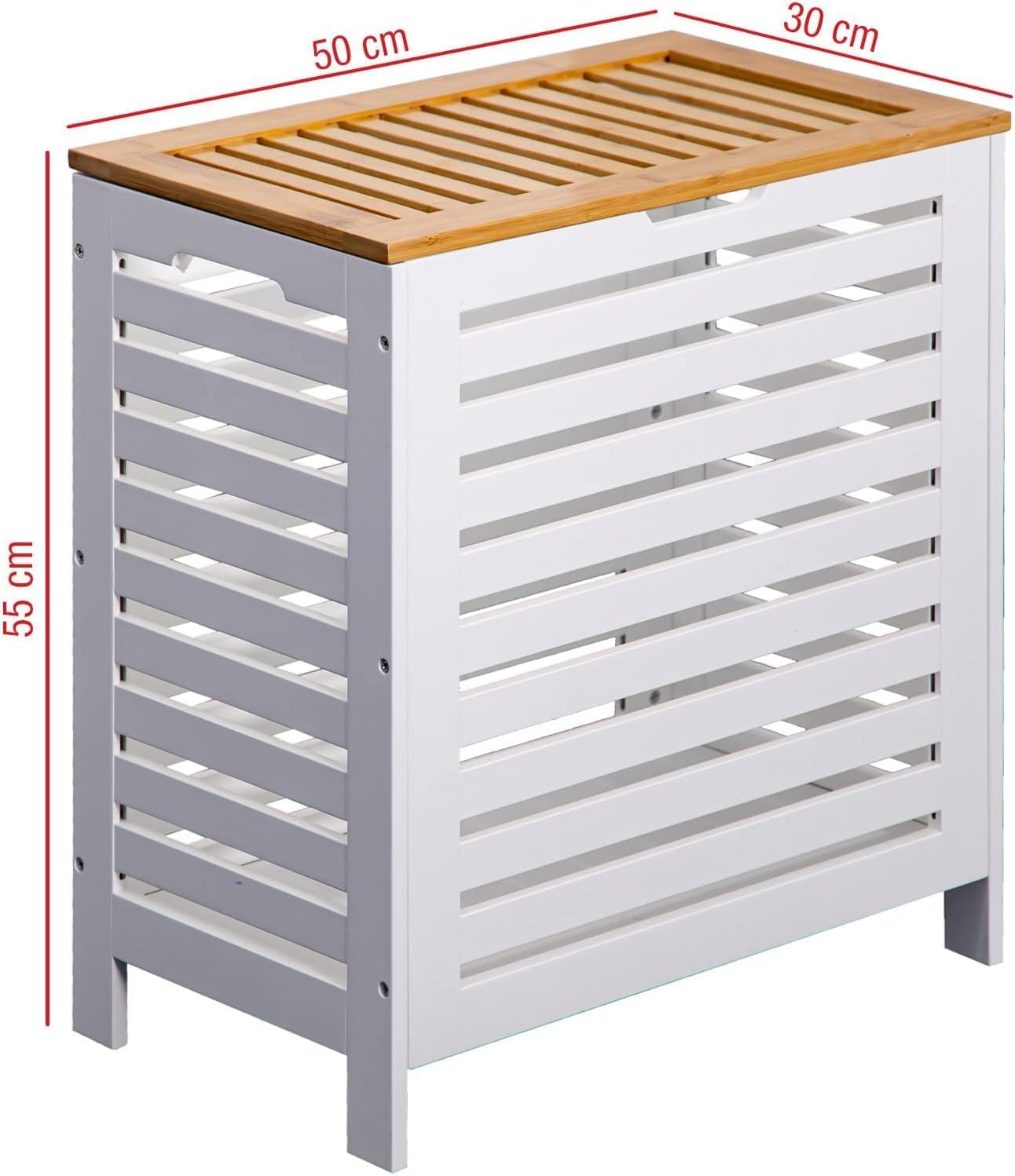 Large Wooden Laundry Clothes Storage Bins, Bamboo Hamper Laundry Sorter Basket Home Organizer With Lid For Bathroom, Bedroom - White