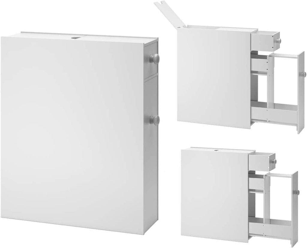HYGRAD BUILT TO SURVIVE Free Standing Bathroom Toilet Paper Storage Slim Cabinet, Under Sink and Slide Out Drawer Organizer - Narrow Cabinets Shelves for Pantry, Kitchen - White